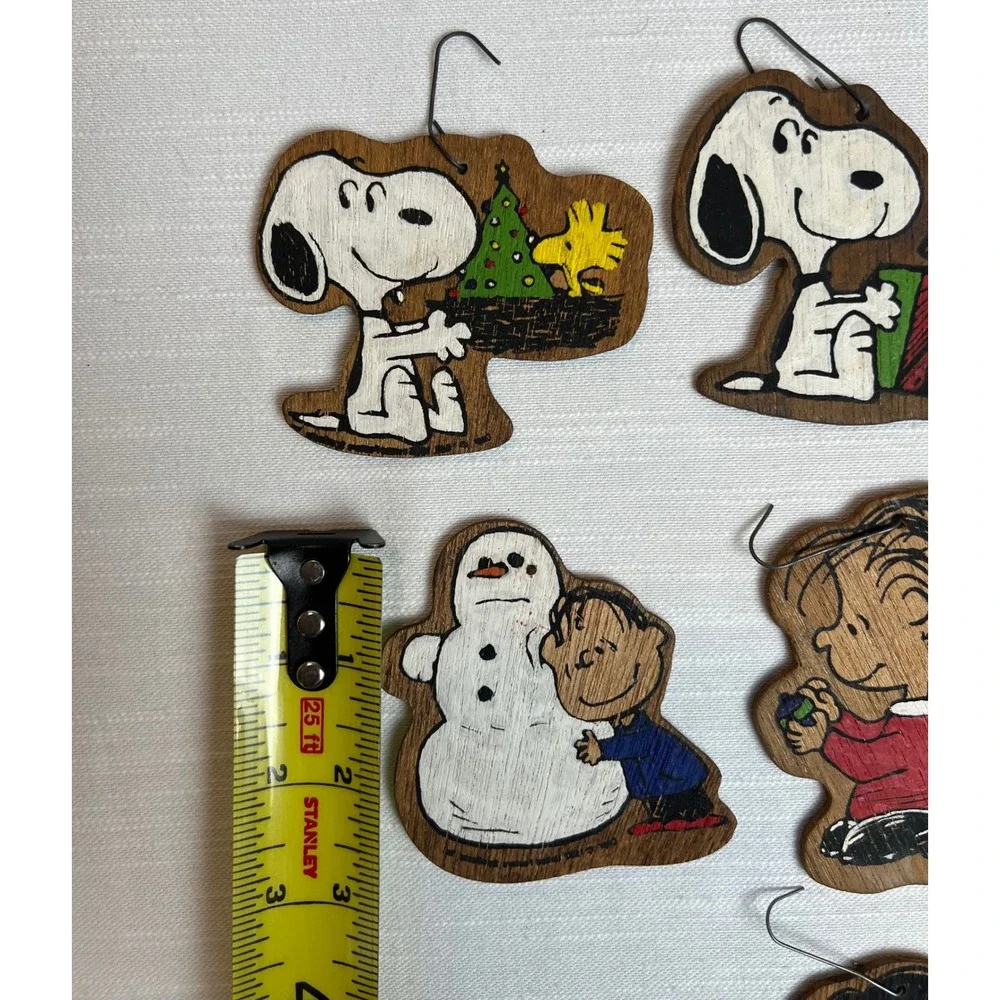 Vintage 1966 Peanuts Snoopy WoodPaint by # Christmas Ornaments 19 Double Sided